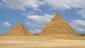 The Pyramid of Khafre and The Great Pyramid of Khufu photographed from the 9 Pyramids Lounge in Giza, Egypt. Royalty Free Stock Photo