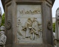 Engineering relief left side of the Monument to Leonardo Da Vinci in Piazza della Scala Square, Milan, Italy.