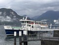 One of the boats of the operating company Navigazione Laghi providing ferry transportation on Lake Como. Royalty Free Stock Photo