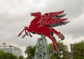 The original red Pegasus horse, restored and placed on a rotating oil derrick, Dallas, Texas