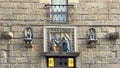 Robbia terracottas of the Annunciation flanked by angels and cherubs on the Tower of Marsili in Florence, Italy. Royalty Free Stock Photo