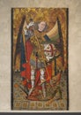 `Saint Michael`, a tempera, oil, gold and silver on wood piece, circa 1490, on display in the Cloisters in New York City.