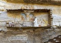 Raising Lazarus scene, wall of the Virgin Mary and St. Simon the Tanner Cathedral,  part of the Monastery of Saint Simon. Royalty Free Stock Photo