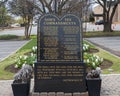 Sculpture with God`s Ten Commandments outside The Catholic Church of Saint John the Baptist in Edmond, Oklahoma.