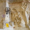Sculpture and verse representing Samson and Delilah inside Saint Simon the Tanner`s Hall in the Mokattam Mountains, Cairo region.