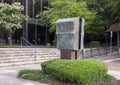 `The Sentinel`, an abstract nine-foot tall bronze sculpture by Gene Owens in downtown Arlington, Texas.