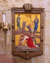 The seventh of the Fourteen Stations of the Cross inside Christ the King Church in Dallas, Texas. Royalty Free Stock Photo