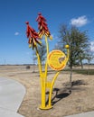 The Hideout sign portion of`Spirit of Play` by May and Watkins Design, multiple pieces at Spirit Park in the City of Allen