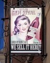 Painted tile sign for Ginja Sem Rival outside the Lord Byron Cantinho in Sintra, Portugal.