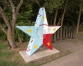 Six foot fiberglass star sculpture titled `Blue Lacy Pride`, by artist Louis Mendoza in Arlington, Texas