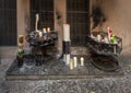 Small candle area along the Ave Maria Way in the Basilica at Santa Maria de Montserrat Montastery in Barcelona, Spain. Royalty Free Stock Photo