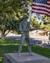 Small bronze statue of Sargent Manuel Gonzales on the Courthouse lawn in Fort Davis.