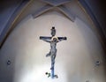 Jesus Christ on the cross on the wall of a small church in Krems, Austria