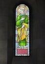 Stained glass window of Saint Giuseppe in the Holy Savior Church in Castellina in Chianti, Italy.with