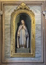 Statue Jesus Christ wearing his sacred heart as a necklace inside the Pitigliano Cathedral in Pitigliano, Italy.