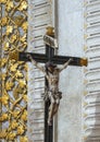 Statue of Jesus nailed to the cross inside the Sanctuary of Our Lady of Nazare, Portugal.