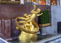 `Prometheus` by Paul Manship in Rockefeller Center`s lower Plaza, New York City
