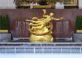 `Prometheus` by Paul Manship in Rockefeller Center`s lower Plaza, New York City