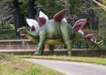 Stegosaurus dinosaur statue with Christmas hat at the Dallas City Zoo in Texas.