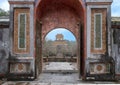 The Stele Pavilion from inside the sepulcher in Tu Duc Royal Tomb, Hue, Vietnam Royalty Free Stock Photo