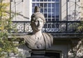 Stone bust of Minerva in Amsterdam, The Netherlands.