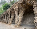 Stonework creating a walkway in Parc Guell, a privatized park system composed of gardens and architectural elements in Barcelona.