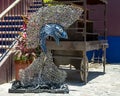 Surrealistic fish sculpture in the courtyard of the La Coronela Restaurnt & Bar in Todos Santos.