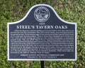 Tarrant County Historical Commission marker for `Steel`s Tavern Oaks` in downtown Fort Worth, Texas.