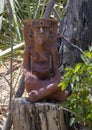 Terracotta sculpture of Tlaloc, the Aztec rain god at the Sol de Mayo Ecological Ranch near Santiago, Mexico.