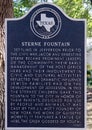 Texas Historical Commission marker for the Sterne Fountain featuring a statue of Hebe in Jefferson, Texas.