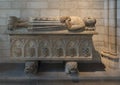 14th century limestone Tomb of Ermengol X, the Count of Urgell in the Cloisters in New York City.