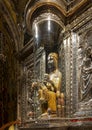 A 12th-century statue of Our Lady of Montserrat, the Black Madonna, in the Basilica at Santa Maria de Montserrat Abbey. Royalty Free Stock Photo