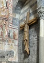 Universal Judgement fresco and wooden crucifix in the Church of Santa Maria del Tiglio.