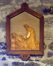 Wooden 14th Station of the Cross, Church of Santa Margherita d`Antiochia in Vernazza, Liguria, Italy Royalty Free Stock Photo