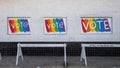 Pictures with pride colors and the word Vote outside a bar on Cedar Springs in Dallas, Texas.