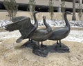 Geese from \'Spirit of Nebraska\'s Wilderness\' by Kent Ullberg in downtown Omaha Nebraska.