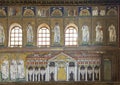 Three rows of a portion of the right lateral wall mosaic in the Basilica of Sant Apollinare Nuovo in Ravenna, Italy.