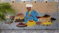 Tile mosaic at the entrance to AUX100.000 Epices, the number 1 herborist in Marrakech, Morocco.