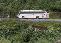 Tour Bus and tourists along Hai Van Pass, Vietnam.