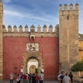 Tourists at the entry door to the Royal Alcazar Palace in Seville, Spain. Royalty Free Stock Photo