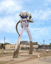 Traveling man stainless steel sculpture in Dallas Maverick uniform, Deep Ellum, Dallas, Texas