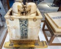 Alabaster canopic-box and movable lid inside the Museum of Egyptian Antiquities in Cairo, Egypt.