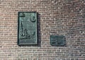 Commemorative plaques on The Schreierstoren, also known as the Weeper`s Tower, Amsterdam, The Netherlands