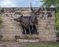 Longhorn Steer bronze sculptures by Anita Pauwels, part of  a public art installation titled `Cattle Drive` in Central Park Royalty Free Stock Photo