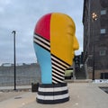 Untitled bronze head sculpture by Jun Kaneko at the end of Gene Leahy Mall in Omaha, Nebraska.