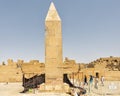 Upper part fragment and the pyramidion of the fallen Queen Hatsheput Obelisk near the Sacred Lake in the Karnak Temple complex. Royalty Free Stock Photo