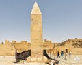 Upper part fragment and the pyramidion of the fallen Queen Hatsheput Obelisk near the Sacred Lake in the Karnak Temple complex.