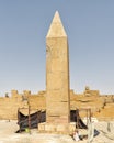 Upper part fragment and the pyramidion of the fallen Queen Hatsheput Obelisk near the Sacred Lake in the Karnak Temple complex. Royalty Free Stock Photo