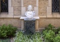 Marble bust of John Wesley in the Garden of the First United Methodist Church in Fort Worth, Texas.