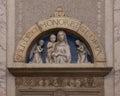 Marble sculpture Madonna and Child with Angels in a recess over an inside doorway in The Morgan Library & Museum in New York City. Royalty Free Stock Photo